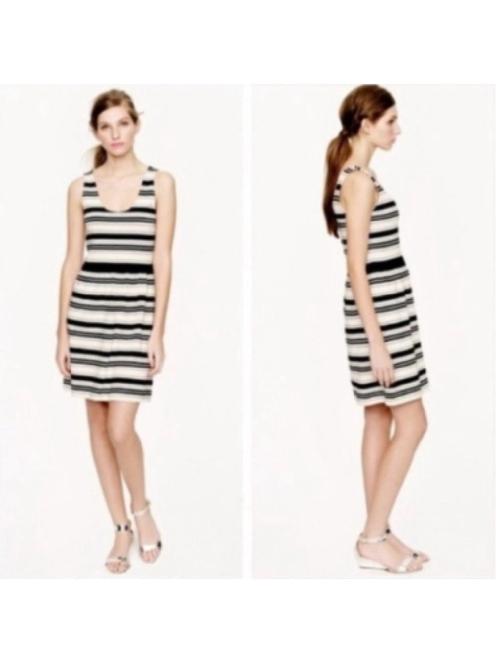 J. Crew Sleeveless Mini Dress Striped Black & Cream Tank Style Babydoll Dress XL